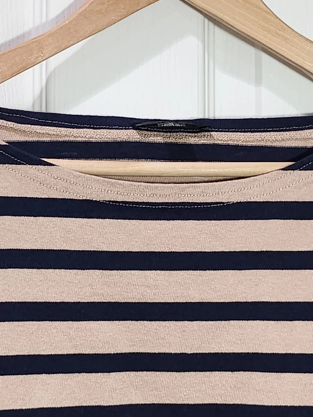 J.Crew Striped Boatneck Top Beige Navy Blue 100% Cotton Size L